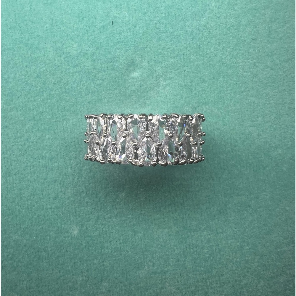 9mm 2Rows Drop Cut 14K Silver Plated Iced Out Lab Diamond Wedding Ring Size 7